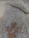 1 yards African Handmade Beaded Lace Fabric 2026 France Sequins Nigerian Embroidery Bridal Mesh for Sewing