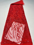 French Lace Fabrics 2026 High Quality African Beaded Embroidered Nigerian Sequins Tulle Lace 5 Yards For Sewing Party Dresses