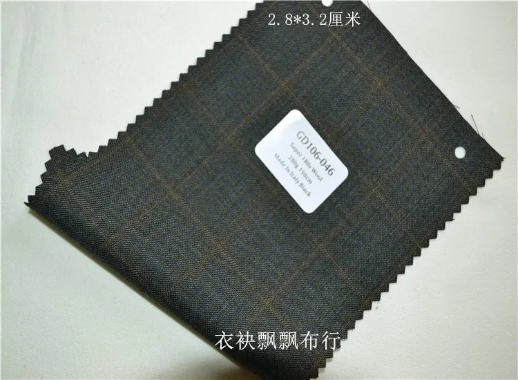 1meter Atiku High-End Suit Fabric for Men Top Quality Worsted Dark Gray Blue Coffee Plaid Wool Suitable for Pants shirkt