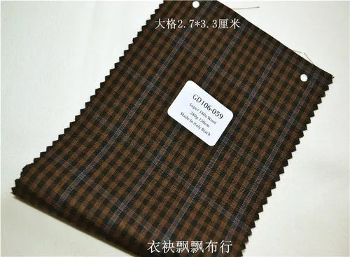 1meter Atiku High-End Suit Fabric for Men Top Quality Worsted Dark Gray Blue Coffee Plaid Wool Suitable for Pants shirkt