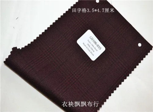 1meter Atiku High-End Suit Fabric for Men Top Quality Worsted Dark Gray Blue Coffee Plaid Wool Suitable for Pants shirkt