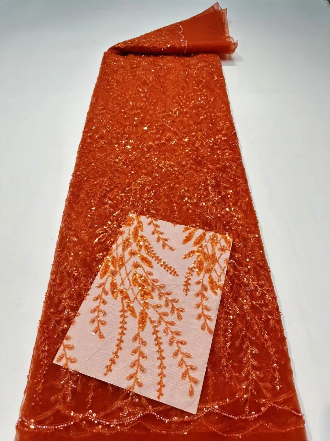 French Lace Fabrics 2026 High Quality African Beaded Embroidered Nigerian Sequins Tulle Lace 5 Yards For Sewing Party Dresses