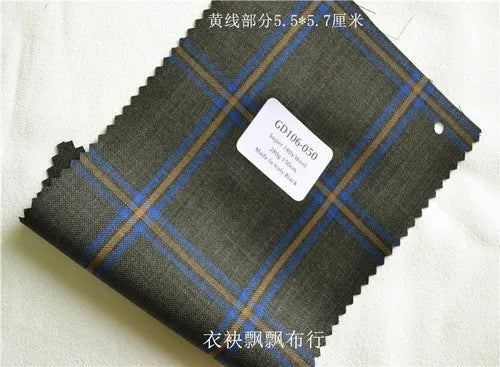 1meter Atiku High-End Suit Fabric for Men Top Quality Worsted Dark Gray Blue Coffee Plaid Wool Suitable for Pants shirkt