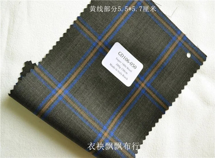 1meter Atiku High-End Suit Fabric for Men Top Quality Worsted Dark Gray Blue Coffee Plaid Wool Suitable for Pants shirkt